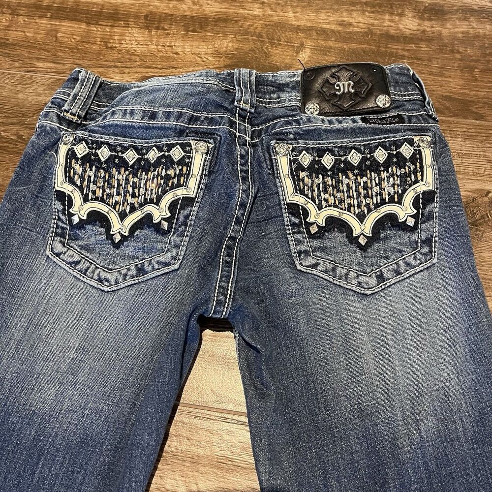 Miss Me Boot jeans Womens 27 Low Rise Dark Wash Y2K Bling Rhinestone JW58138